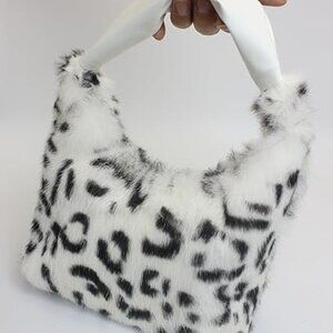 Neiman Marcus Leopard Print Rabbit Fur Hobo Bag